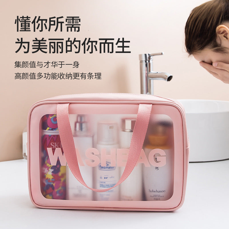 Wholesale Frosted Pu Waterproof Portable Storage Large Capacity Swimming Bag Transparent Cosmetics Pvc Wash Bag